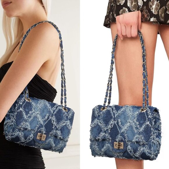 MKP Women Small Shoulder Bags Quilted Crossbody Distressed Jean Denim Purse Even - Picture 4 of 6